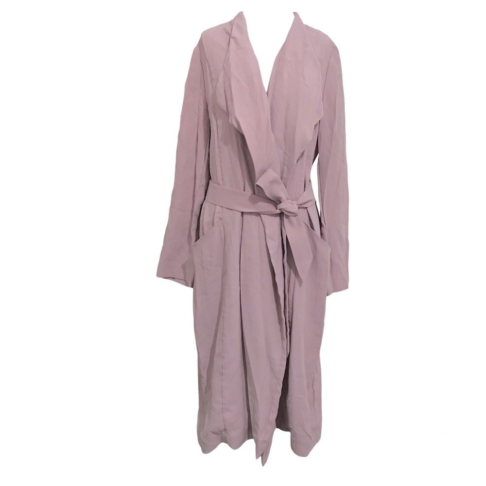 Express Dusty Mauve Open Drape Front Longline Duster Coat Belted Size Large